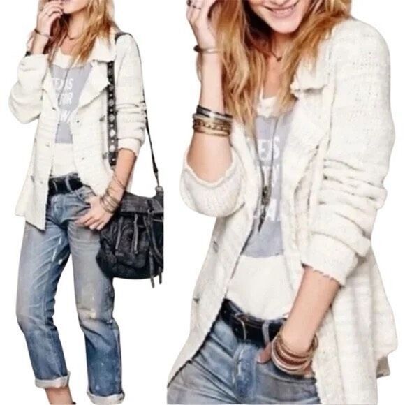 Free People Sweaters - Free People White Zebra Knit Jacket
